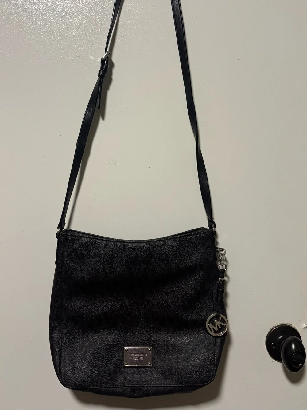 Michael Kors Black Signature Shoulder Bag with Logo Plate